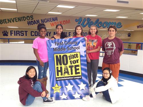 Coalition students with No Place for Hate Banner 
