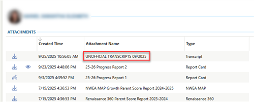 Unofficial Transcript Image