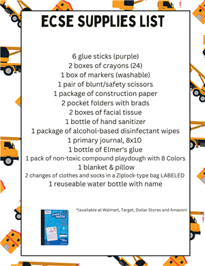 graphic of ECSE supply list