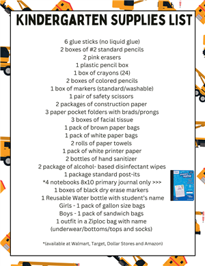 graphic of kindergarten supply list