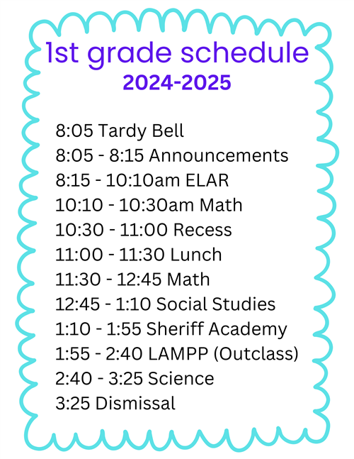 1st grade schedule